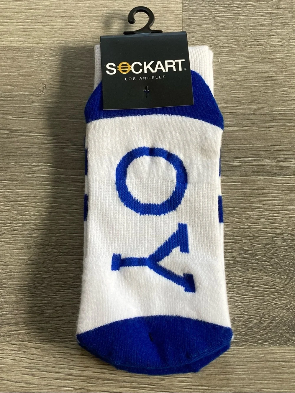 Women’s White & Blue Crew Socks - Oy Vey Graphic